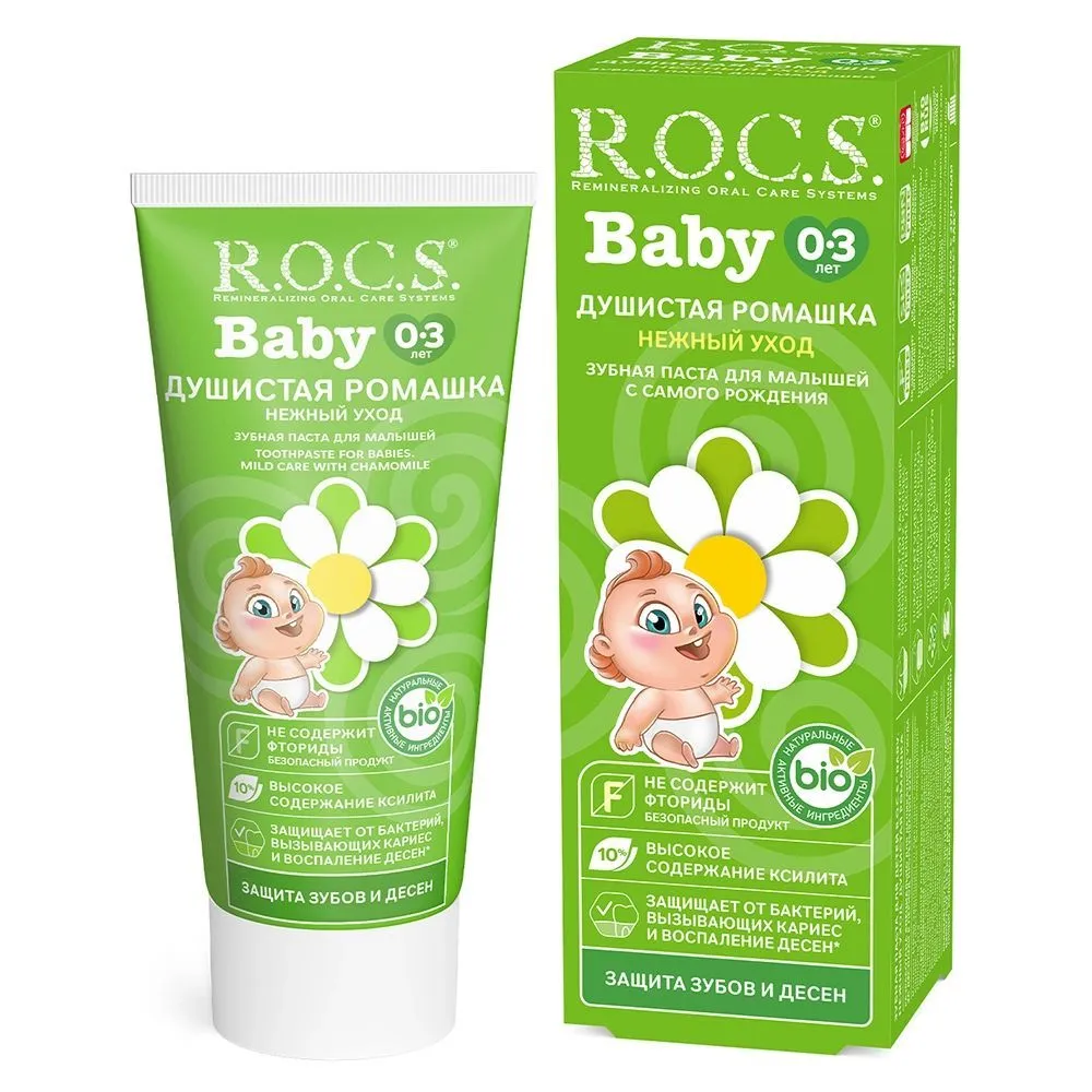 R.O.C.S. Baby зубная паста для малышей, нежный уход, душистая ромашка, 45 гр от 0-3 лет R.O.C.S. Baby зубная паста для малышей, нежный уход, душистая ромашка, 45 гр от 0-3 лет