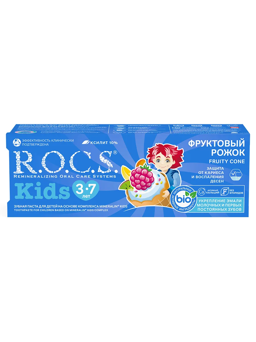 R.O.C.S зубная паста для детей фруктовый рожок без фтора 45г 3-7 лет R.O.C.S зубная паста для детей фруктовый рожок без фтора 45г 3-7 лет