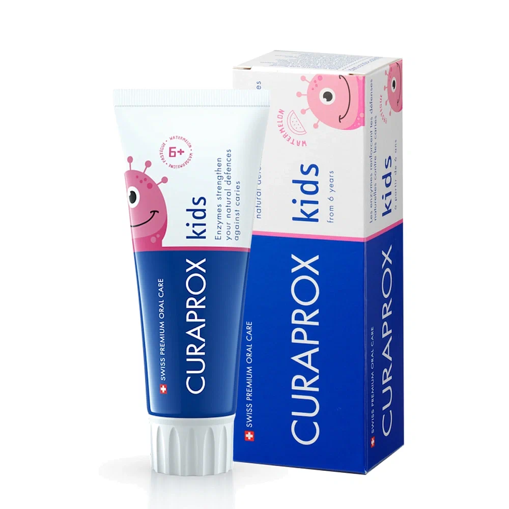 Детская зубная паста Curaprox Kids 1450 ppm со вкусом арбуза (с 6 лет), 60 мл Детская зубная паста Curaprox Kids 1450 ppm со вкусом арбуза (с 6 лет), 60 мл