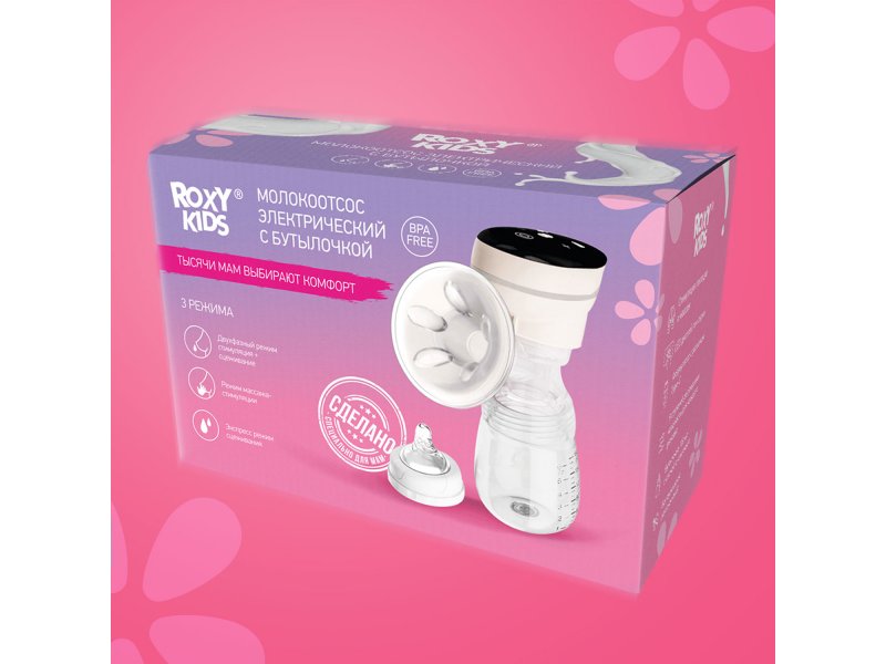 Молокоотсос ROXY KIDS электрический беспроводной с бутылочкой Молокоотсос ROXY KIDS электрический беспроводной с бутылочкой